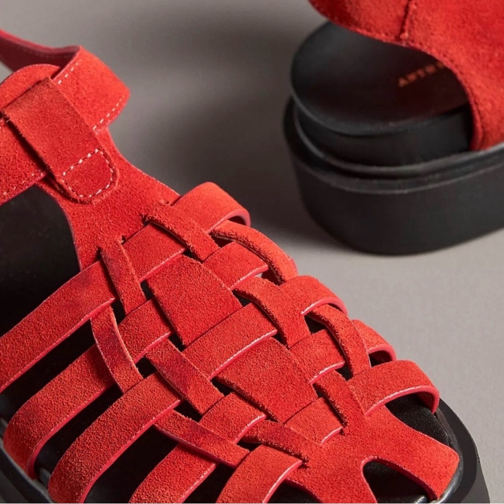 By Anthropologie Red Suede Fisherman Sandals | NIB | Footbed Flats - Picture 3 of 3